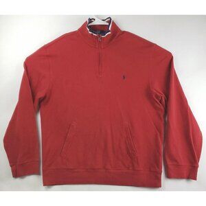 Vintage Polo Ralph Lauren Sweater Mens Large Red Long Sleeve 100% Cotton 1/4 Zip